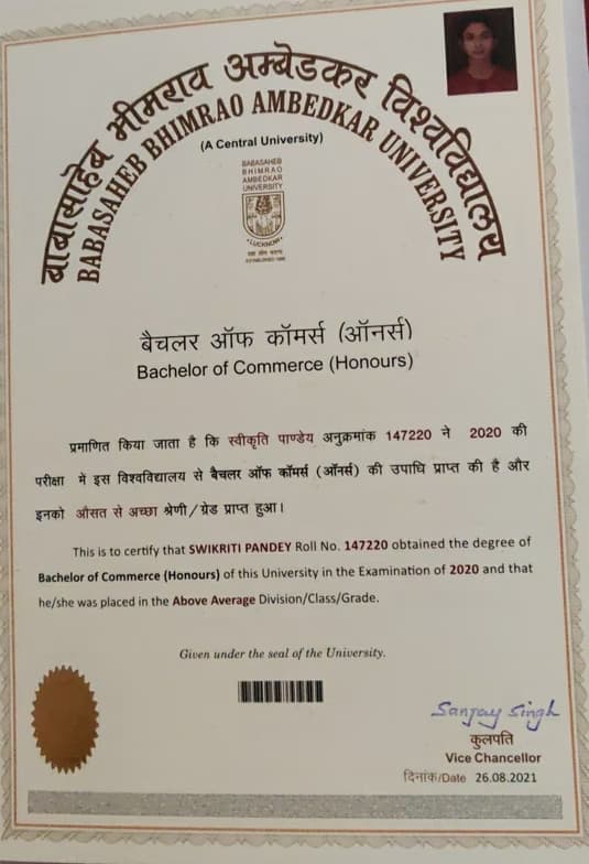 Verified degree or teaching certification of Swikriti  