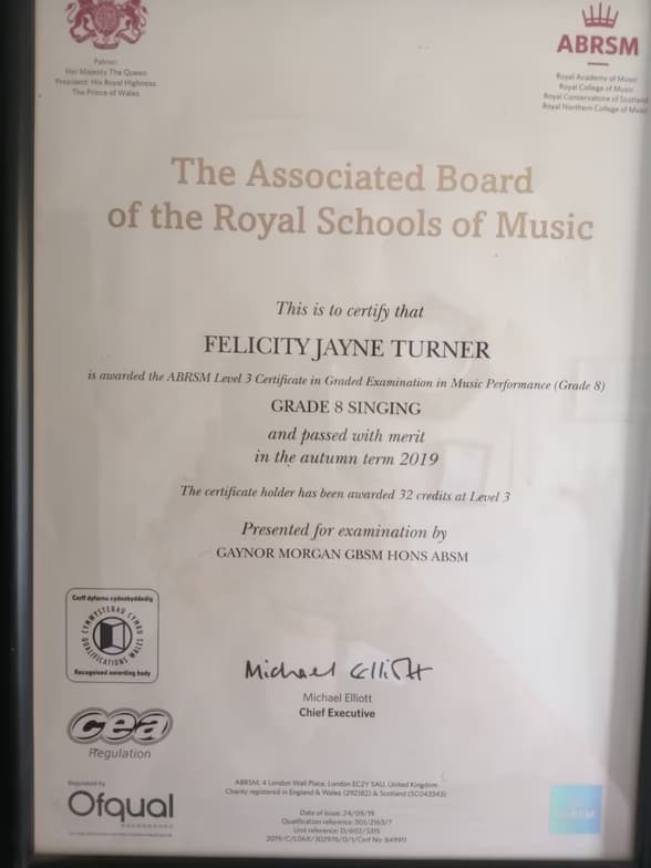 Verified degree or teaching certification of Felicity  