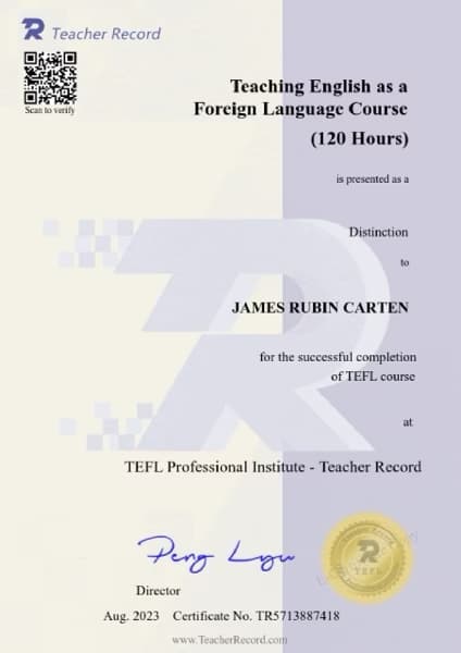 Verified degree or teaching certification of James 