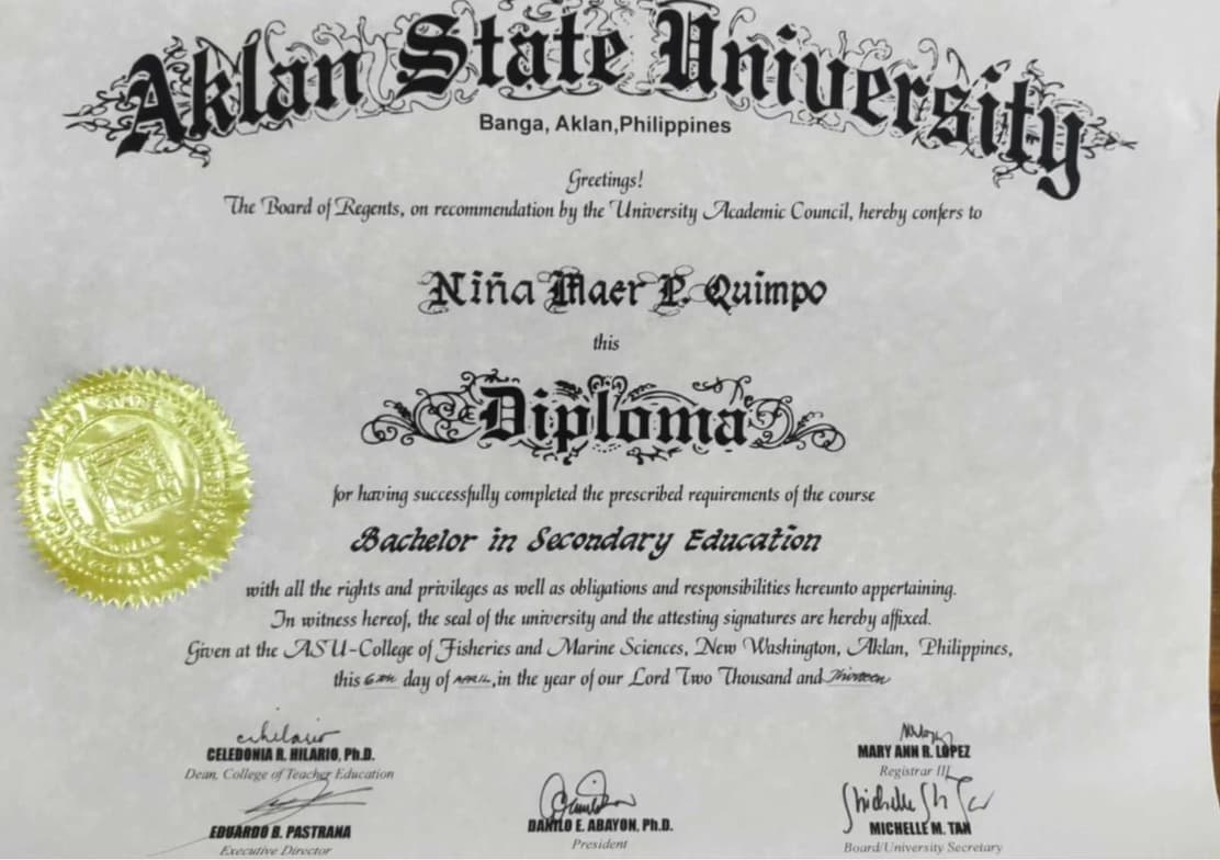 Verified degree or teaching certification of Nina Maer 