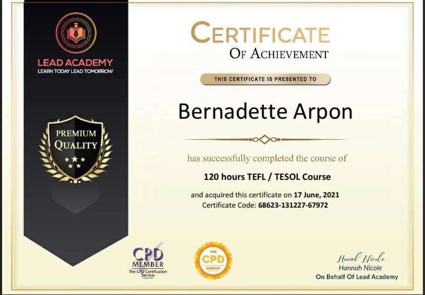 Verified degree or teaching certification of bernadette 