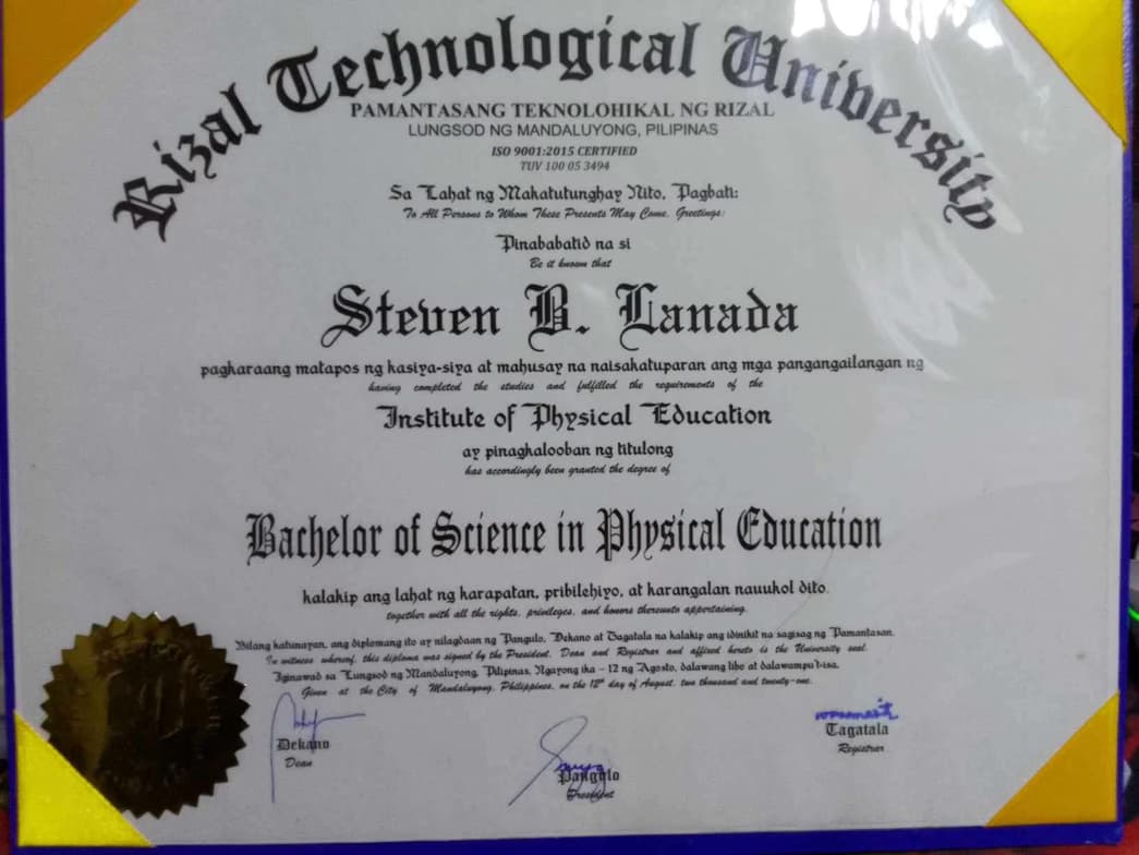 Verified degree or teaching certification of STEVEN 