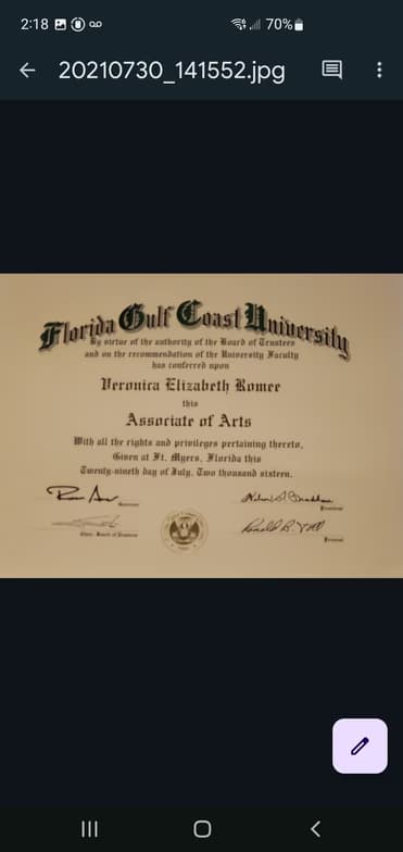 Verified degree or teaching certification of Veronica 