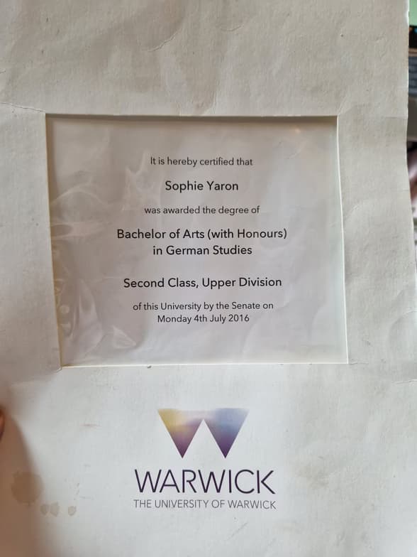 Verified degree or teaching certification of Sophie  