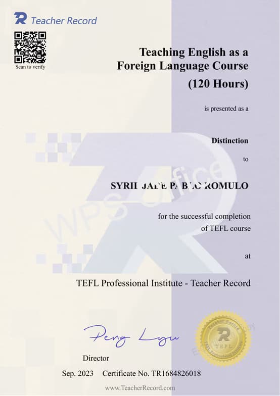 Verified degree or teaching certification of Syril 