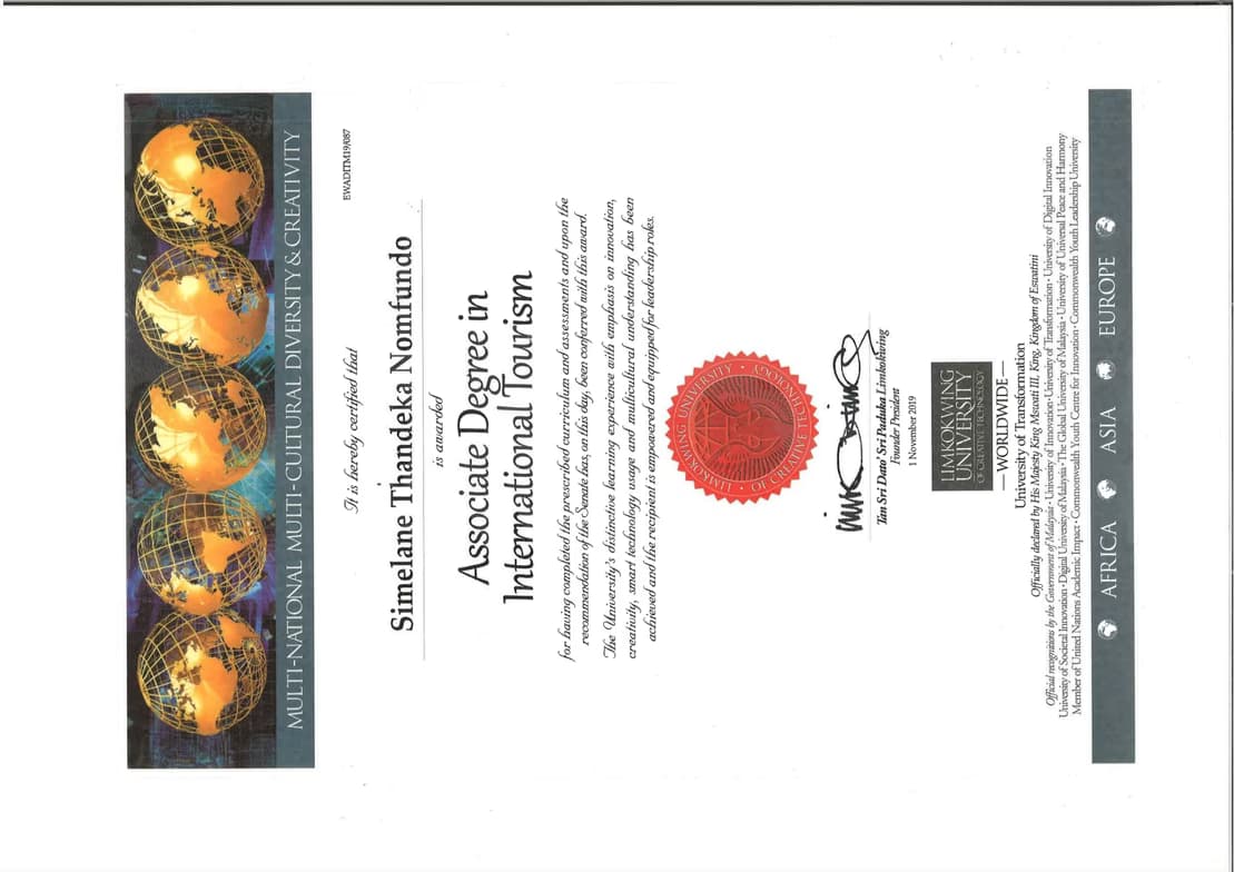 Verified degree or teaching certification of Thandeka 