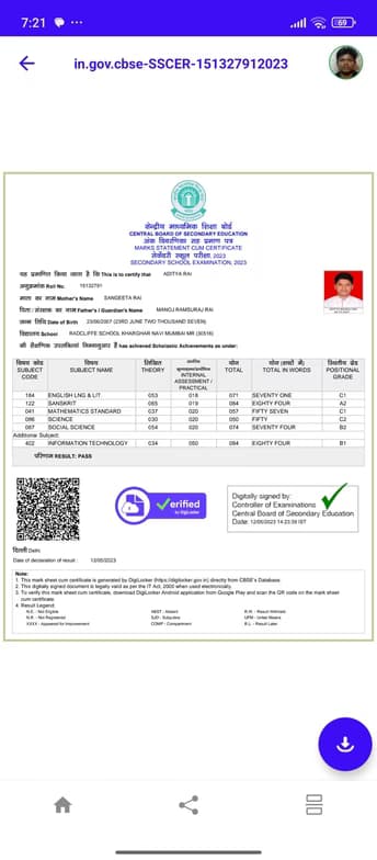Verified degree or teaching certification of Aditya  