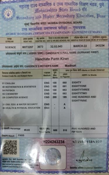 Verified degree or teaching certification of Parth 