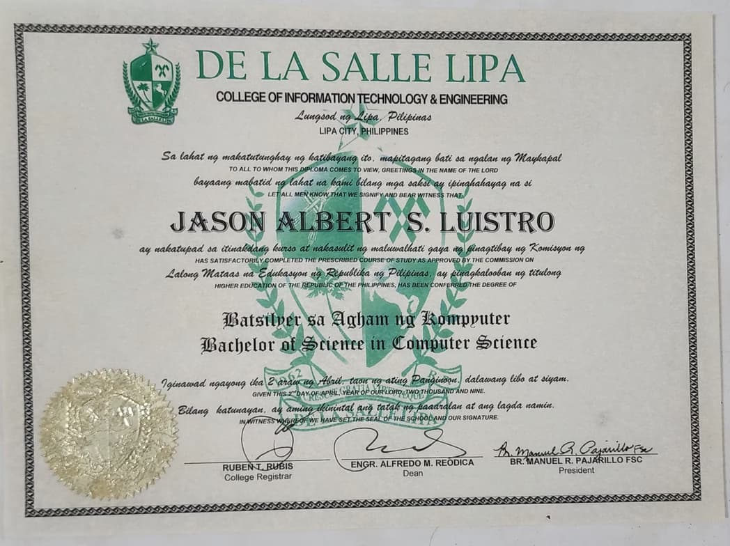 Verified degree or teaching certification of Jason Albert 