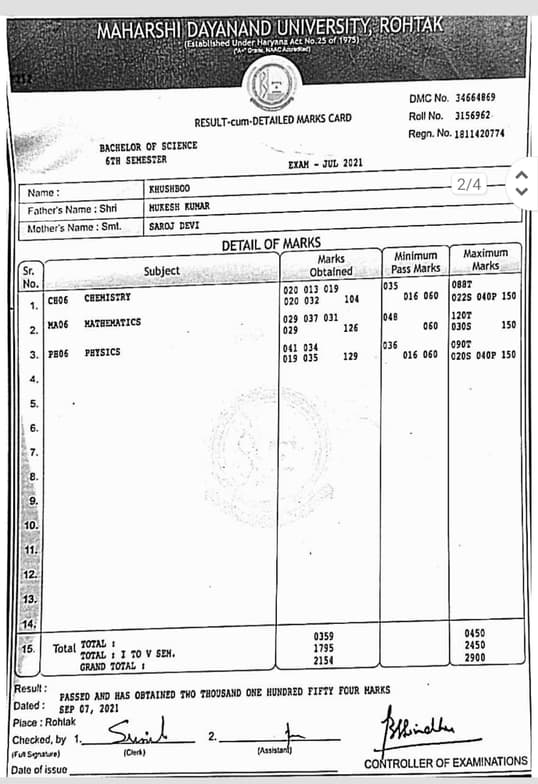 Verified degree or teaching certification of Khushboo  