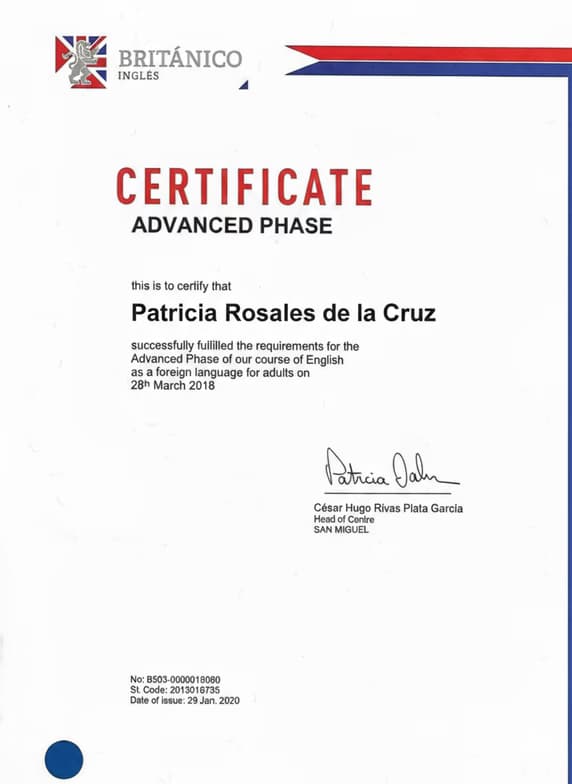 Verified degree or teaching certification of Patricia 