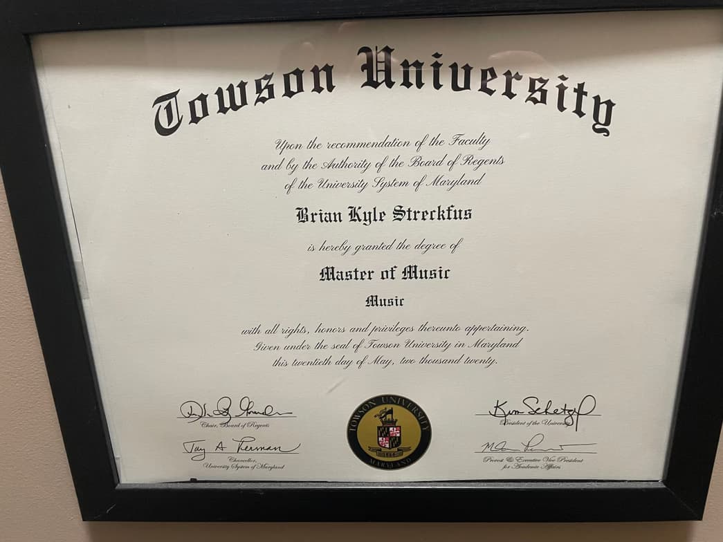 Verified degree or teaching certification of Brian 