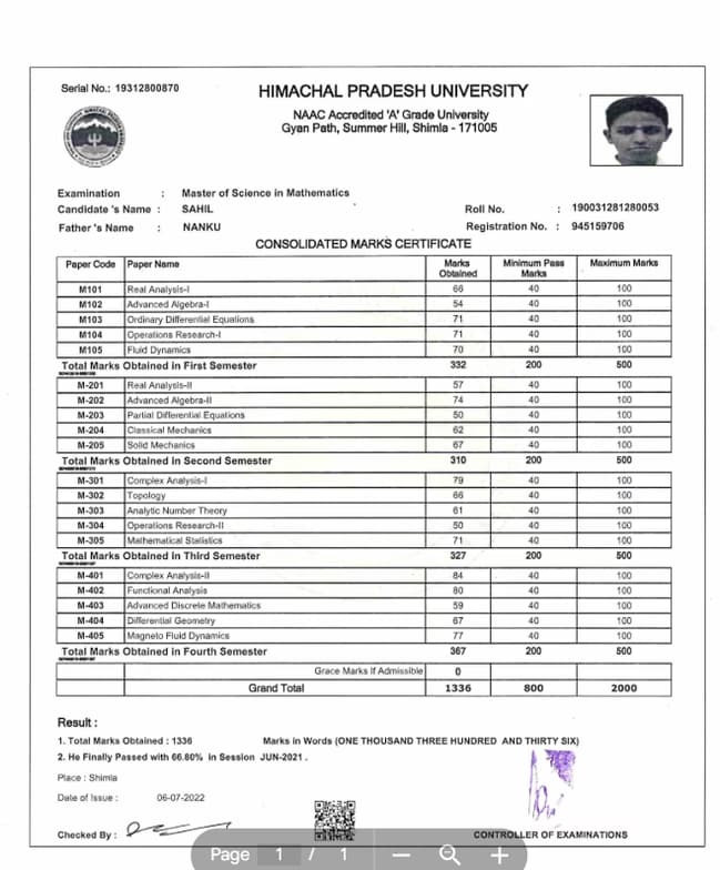 Verified degree or teaching certification of sahil 