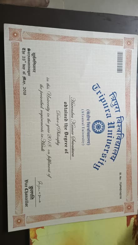 Verified degree or teaching certification of Harendra Kumar  