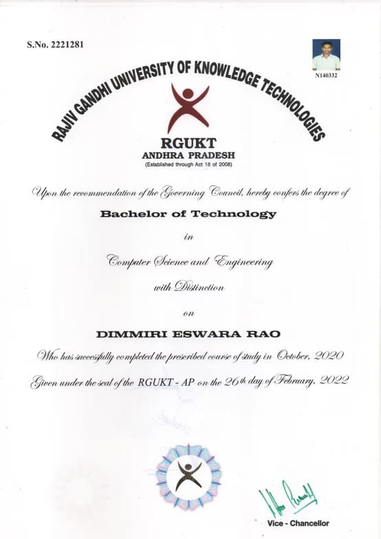Verified degree or teaching certification of DIMMIRI 