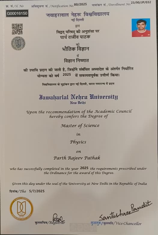 Verified degree or teaching certification of Parth  