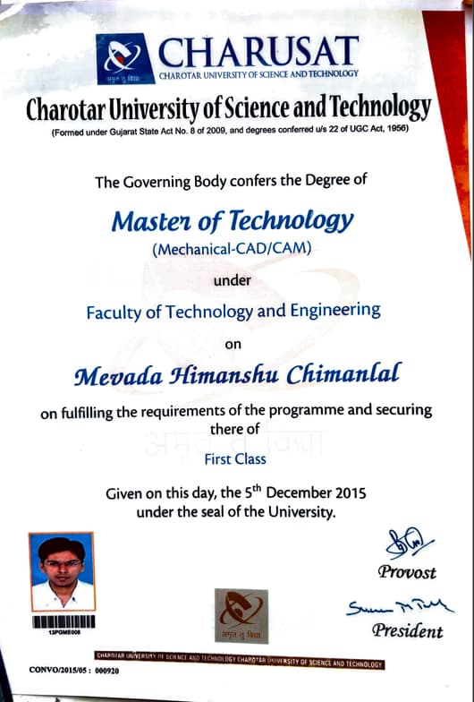 Verified degree or teaching certification of Himanshu  