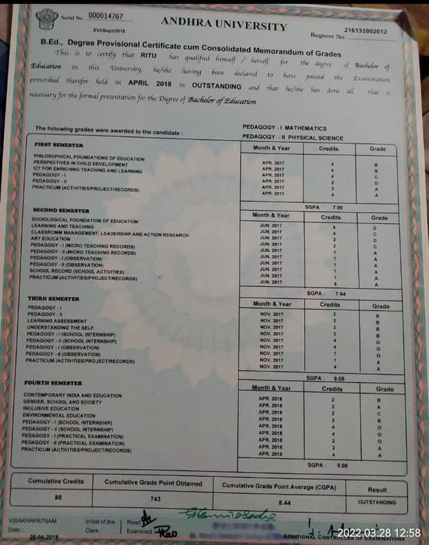 Verified degree or teaching certification of RITU 