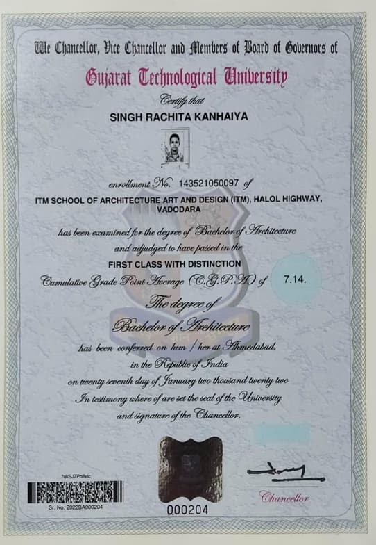 Verified degree or teaching certification of Rachita 