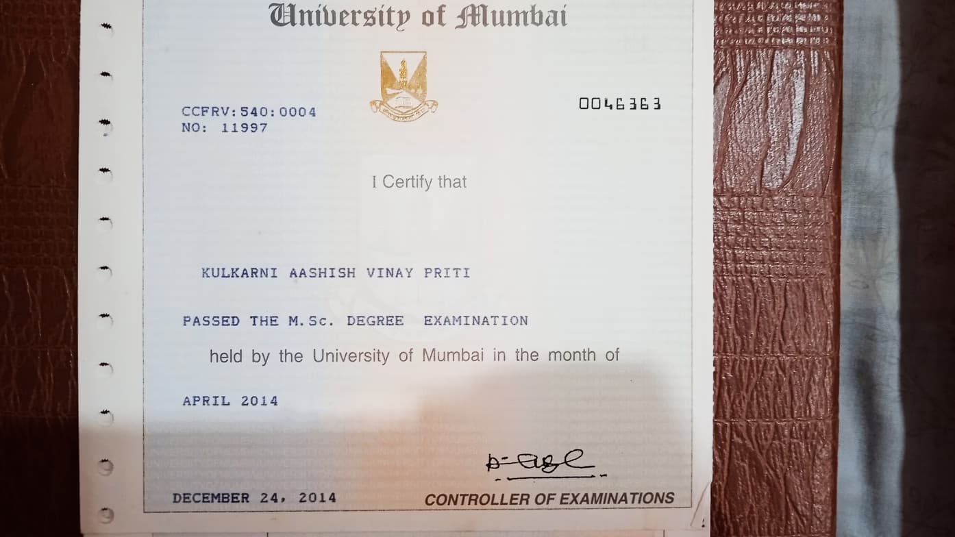 Verified degree or teaching certification of Aashish 