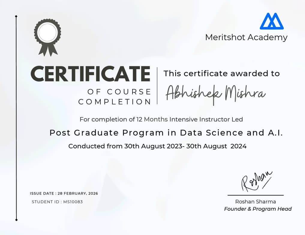 Verified degree or teaching certification of Abhishek 