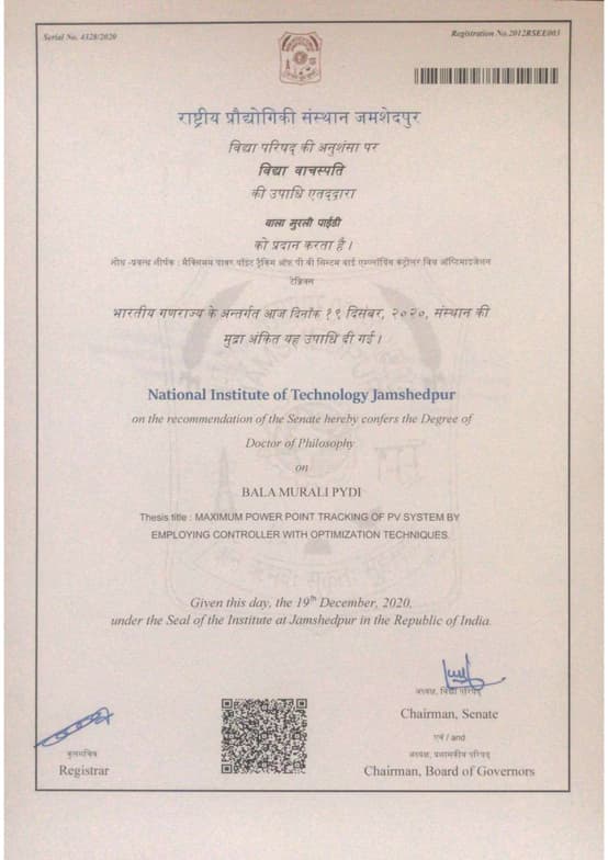 Verified degree or teaching certification of Pydi 