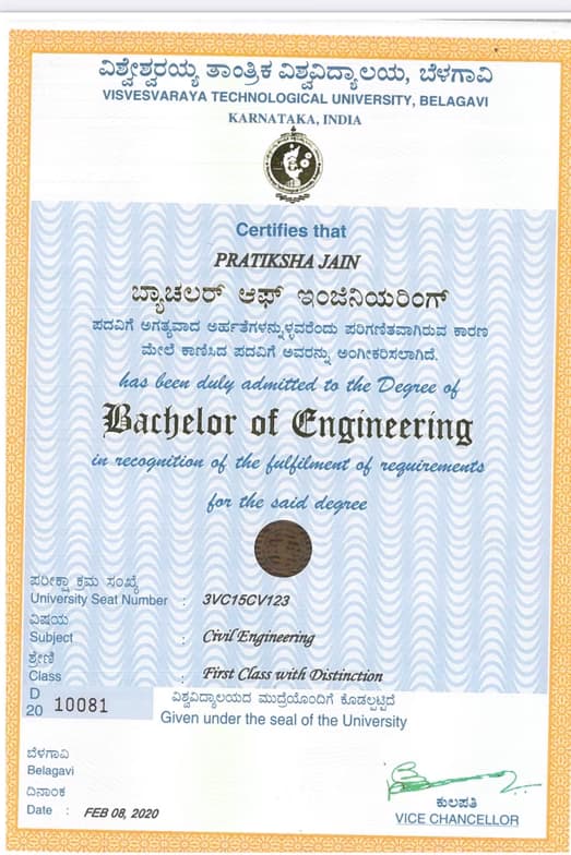 Verified degree or teaching certification of Pratiksha  