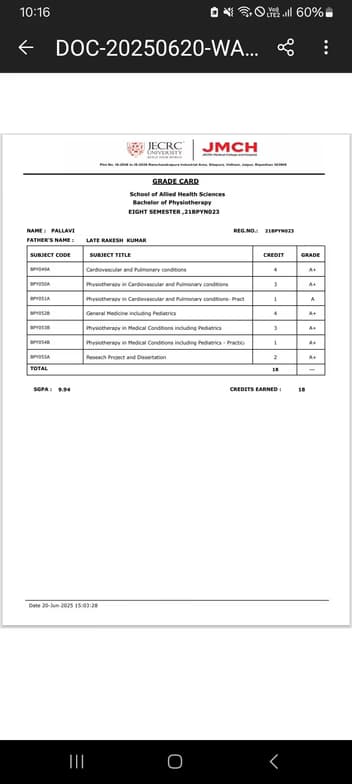 Verified degree or teaching certification of Pallavi 