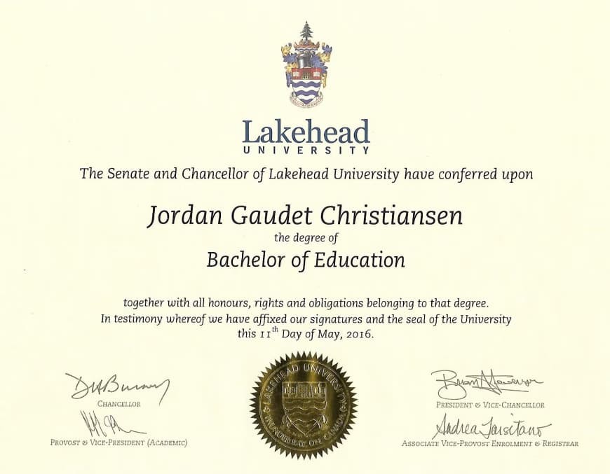 Verified degree or teaching certification of Jordan 