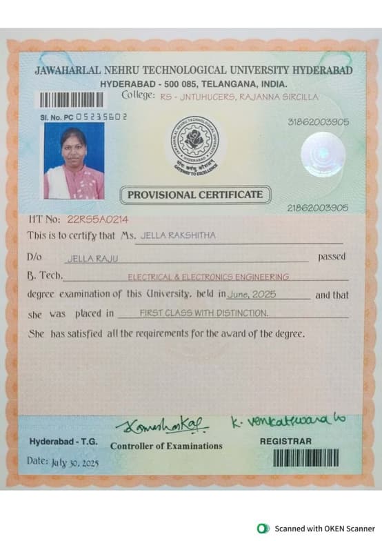Verified degree or teaching certification of Rakshitha 