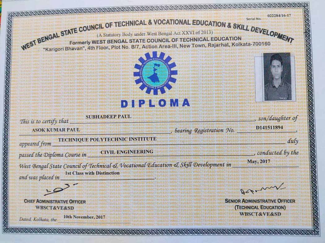 Verified degree or teaching certification of Subhadeep  