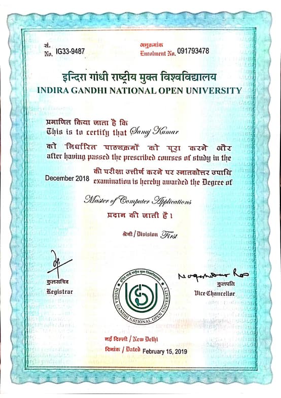 Verified degree or teaching certification of SANUJ 