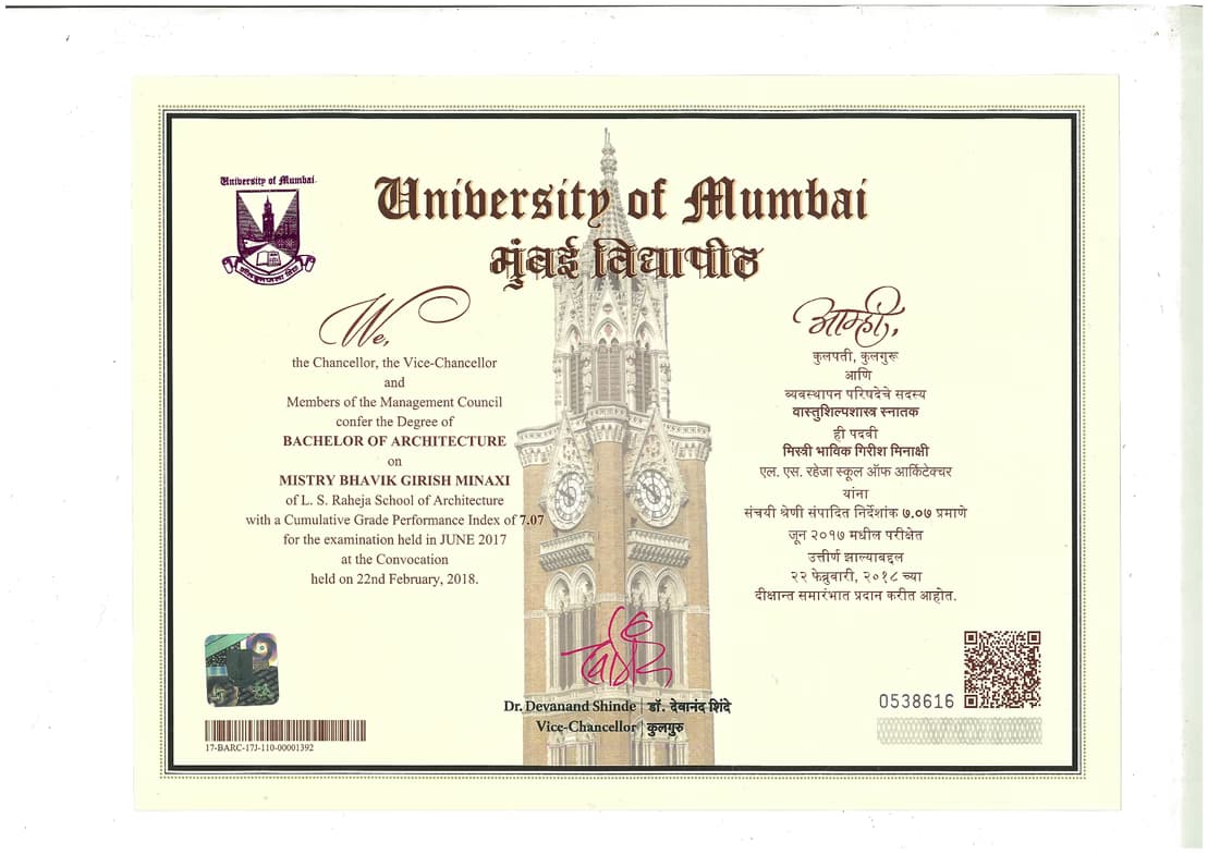 Verified degree or teaching certification of Bhavik 