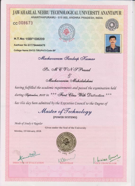 Verified degree or teaching certification of Sandeep Kumar 