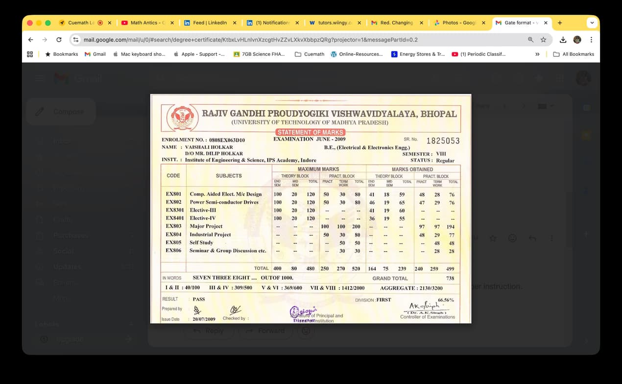Verified degree or teaching certification of Vaishali 