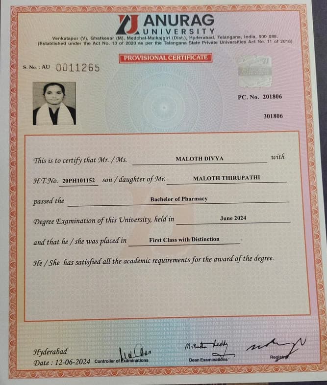 Verified degree or teaching certification of Divya  