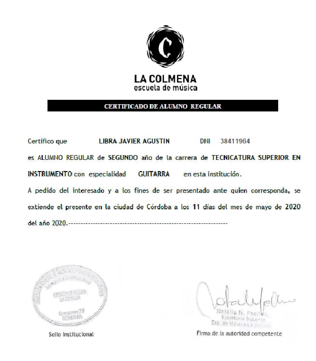 Verified degree or teaching certification of Javier 