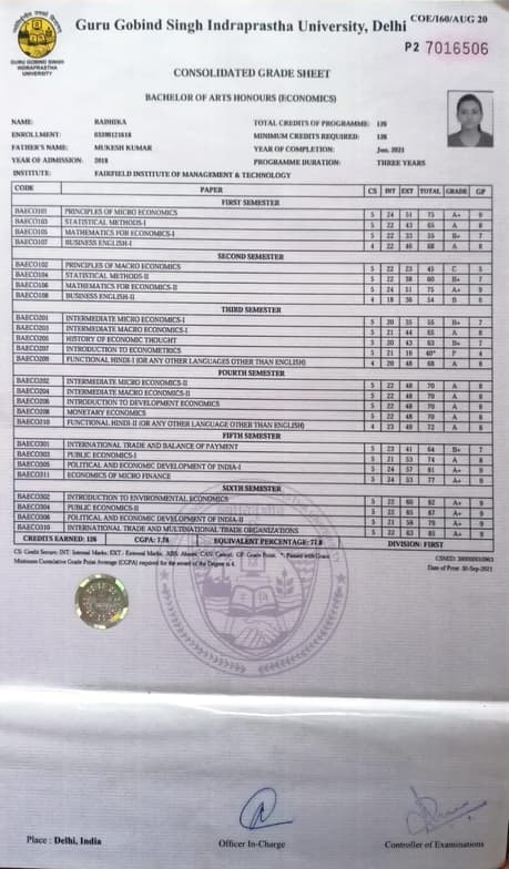 Verified degree or teaching certification of Radhika 