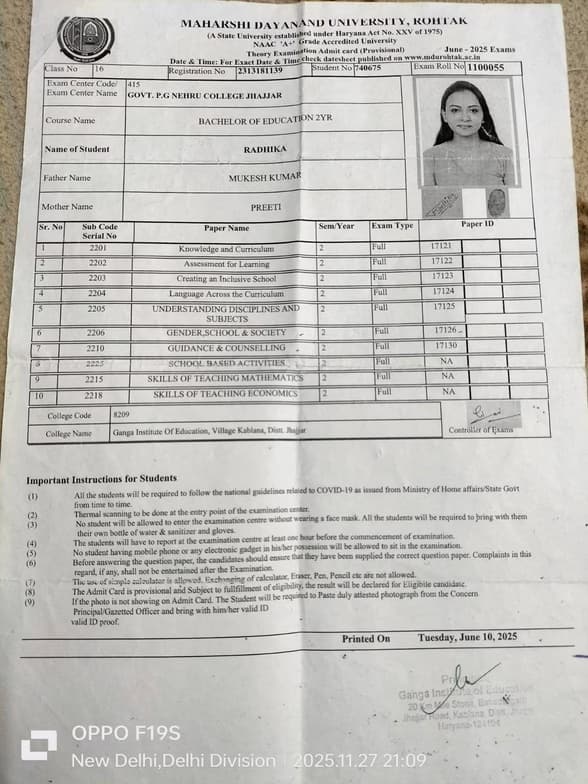 Verified degree or teaching certification of Radhika 