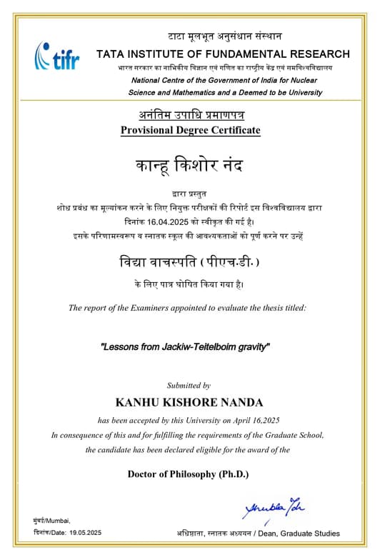 Verified degree or teaching certification of Kanhu Kishore 