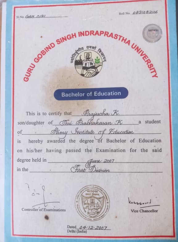 Graduation ceremony photo of Prajeesha  