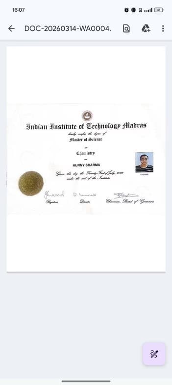 Verified degree or teaching certification of Hunny 