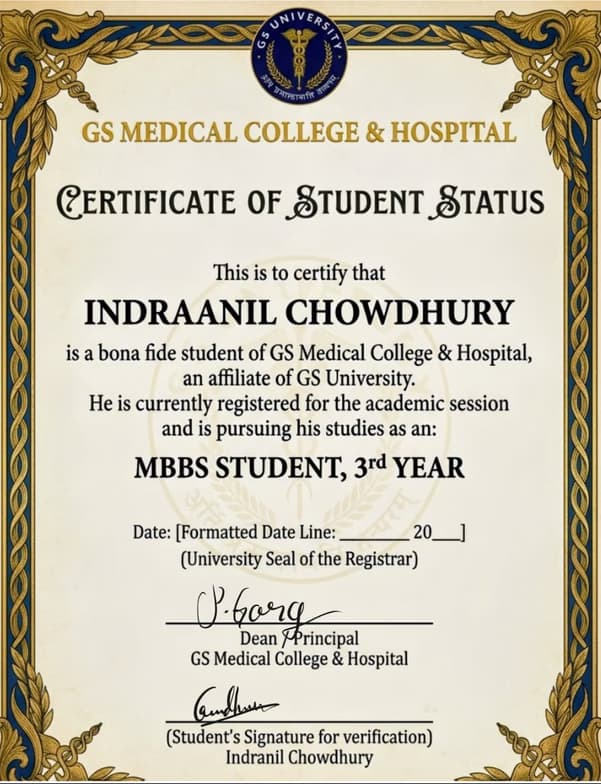 Verified degree or teaching certification of Indranil  