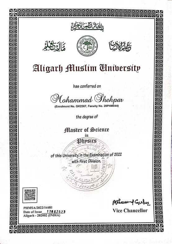Verified degree or teaching certification of Mohammad 