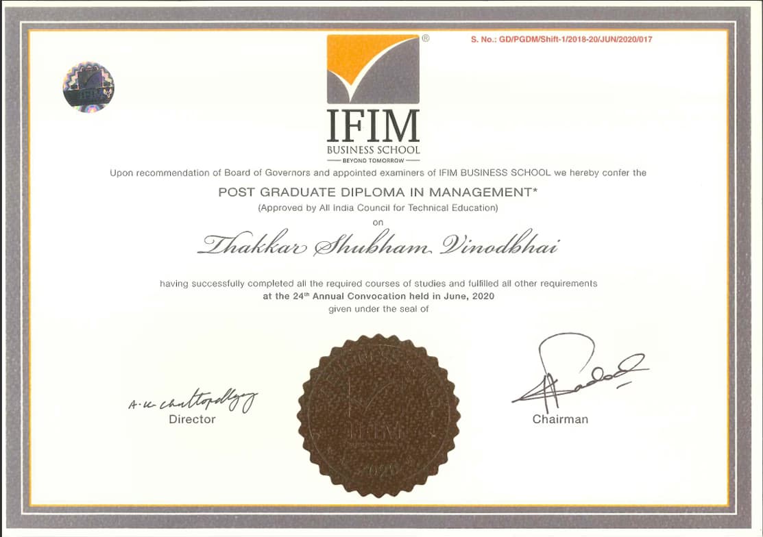 Verified degree or teaching certification of Shubham 