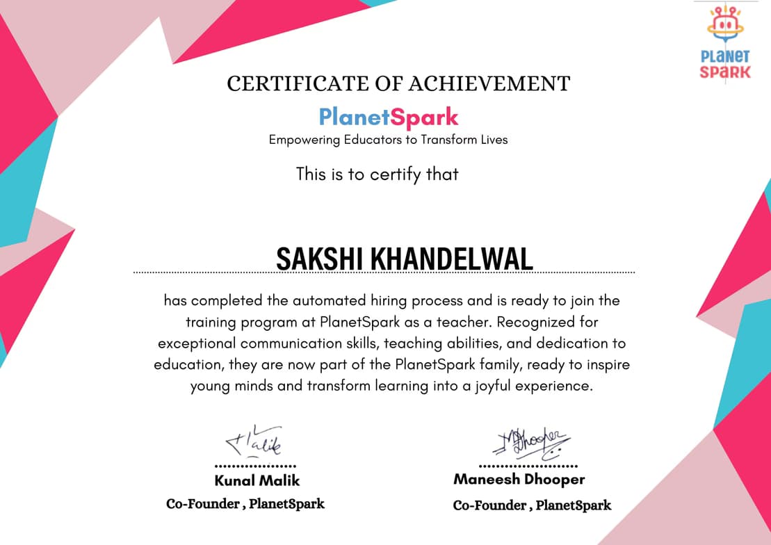 Verified degree or teaching certification of Sakshi  