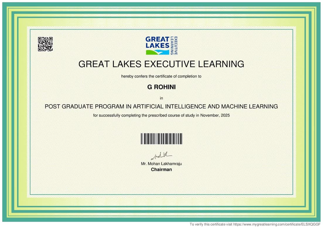 Verified degree or teaching certification of Rohini 