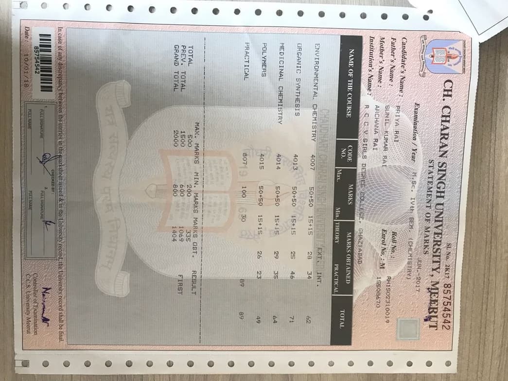 Verified degree or teaching certification of Priya 