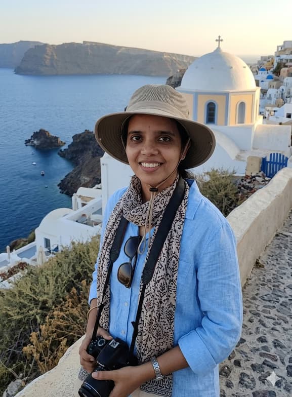 Travel snapshot of Priya during a trip 