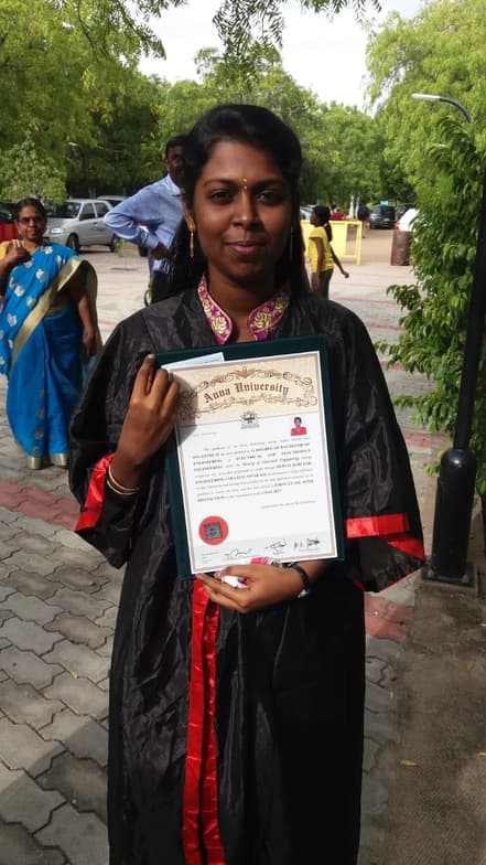 Graduation ceremony photo of Suganthi 